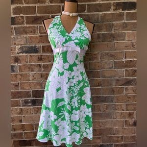 Vintage retro hibiscus tropical halter dress